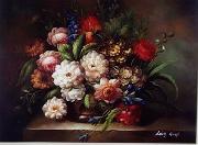 unknow artist, Floral, beautiful classical still life of flowers.095